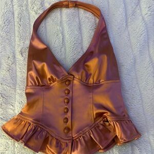 Urban outfitters Orange satin corset top with button up front and ruffled hem